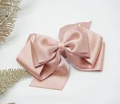 Bows and Flowers Haarstrik XL Deluxe | 12x8cm | Satijn Metallic | Glitter | Rosé Roze | Alligator clip