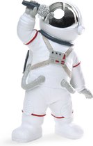 BRUBAKER Decoratieve figuur astronaut zanger - 20 cm ruimtefiguur met microfoon en verchroomde helm - handbeschilderd modern ruimtevaartbeeld voor muzikanten - wit en zilver