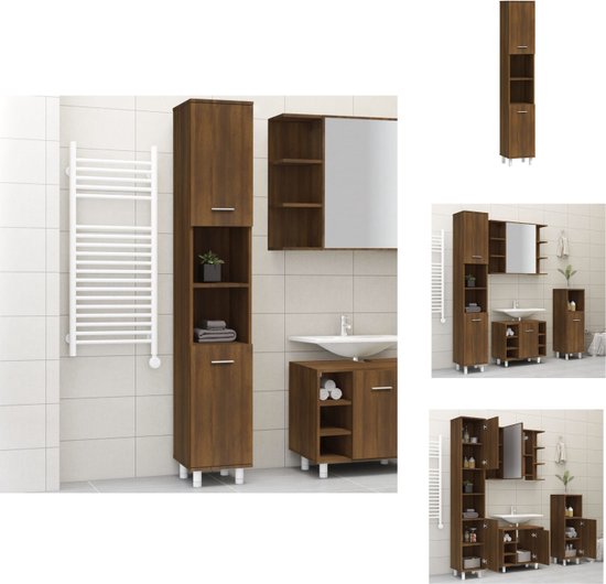 vidaXL Badkamerkast 30x30x190 cm bewerkt hout bruin eikenkleur, badkamer kast, opbergoplossing, kastje, badkamerkastje, kast, hoge kast