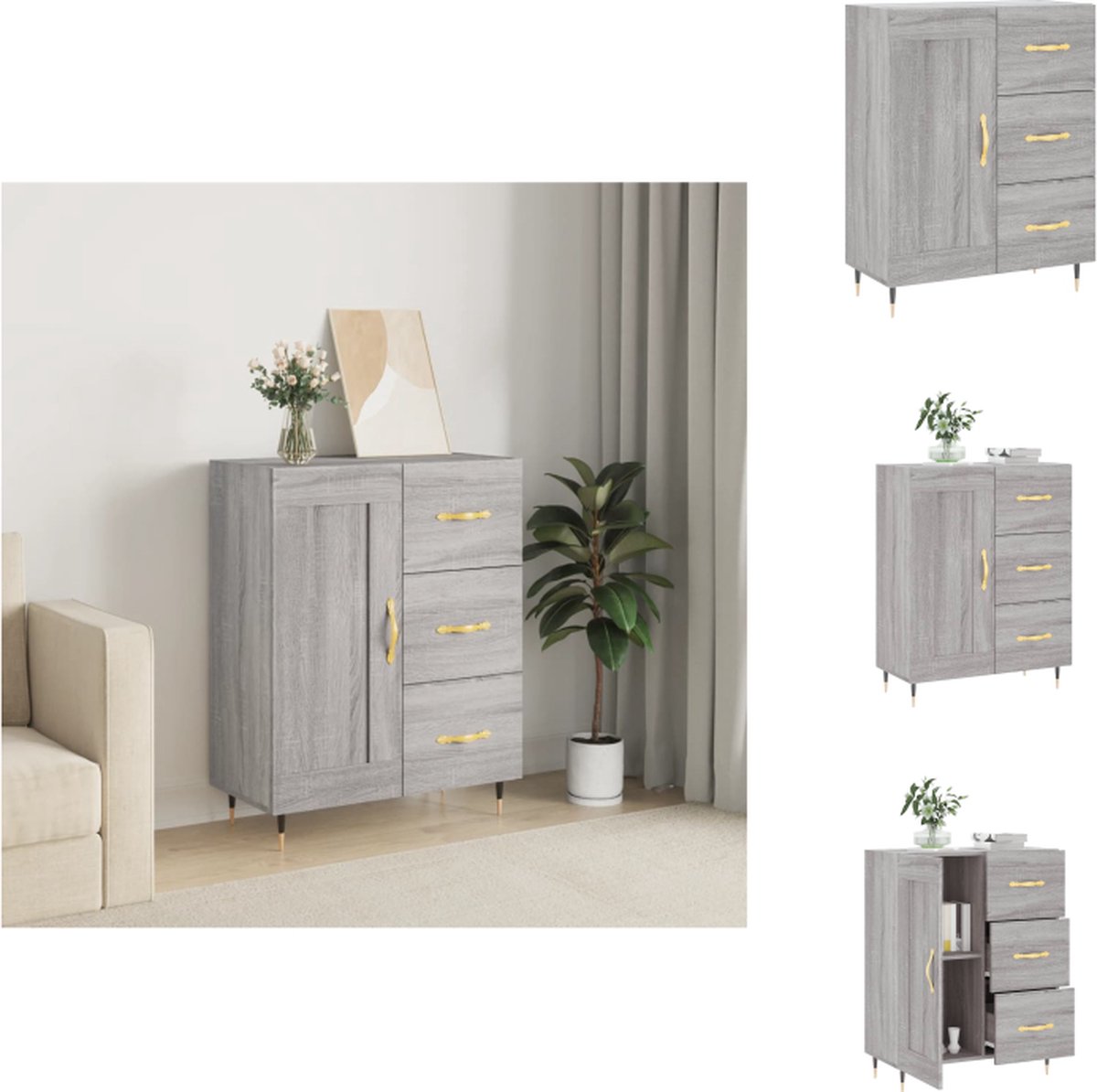 VidaXL Dressoir Classic Grey Sonoma Eiken 69.5 x 34 x 90 cm Duurzaam bewerkt hout en metaal Keukenkast