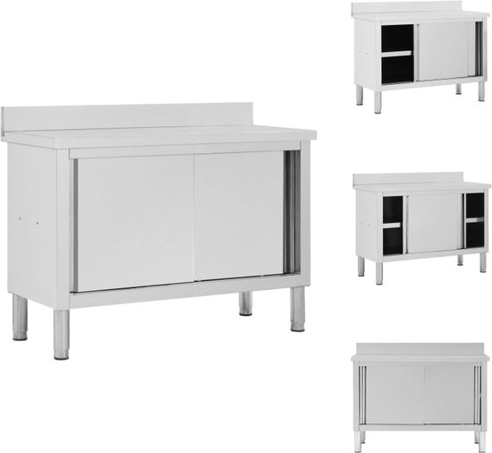 Foto: Vidaxl werktafel x werktafels 120x50cm rvs verstelbaar met 2 schuifdeuren opbergruimte keukenblad