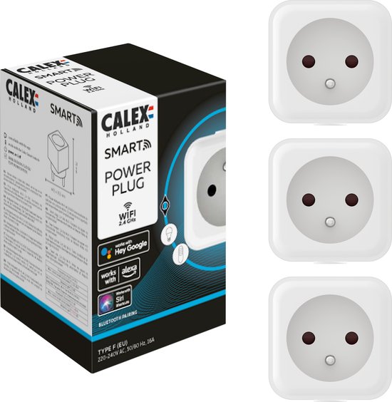 Calex Smart Plug - Set de 3 Pièces - Smart Plug (BE/ FR) - Prise WiFi avec App - Fonctionne avec Alexa et Google Home - Wit