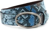 Thimbly Belts Dames riem blauw slangenprint - dames riem - 4 cm breed - Zwart / Blauw - Echt Leer - Taille: 90cm - Totale lengte riem: 105cm