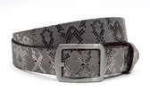 Thimbly Belts Dames riem slangenprint donker zilver - dames riem - 4 cm breed - Grijs met Zilver - Echt Leer - Taille: 85cm - Totale lengte riem: 100cm