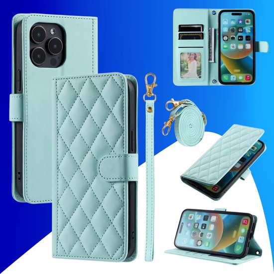 Étui adapté pour iPhone XR - Bookcase - Porte-cartes - Cordon - Simili cuir - Turquoise