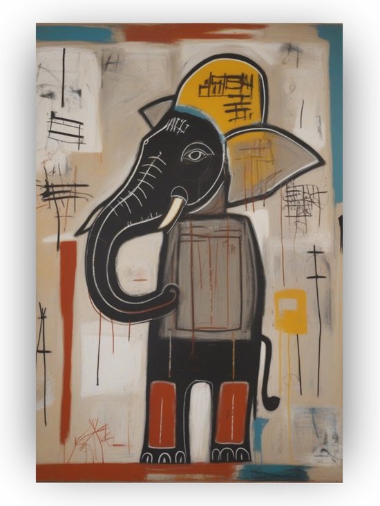 Olifant Basquiat - Olifant schilderij - Canvas olifant - Basquiat schilderij canvas - Kinderkamer decoratie - Jean-Michel Basquiat - 50 x 70 cm 18mm