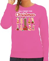 Bellatio Decorations foute kersttrui/sweater voor dames - All I want for Christmas - piemels - roze XS