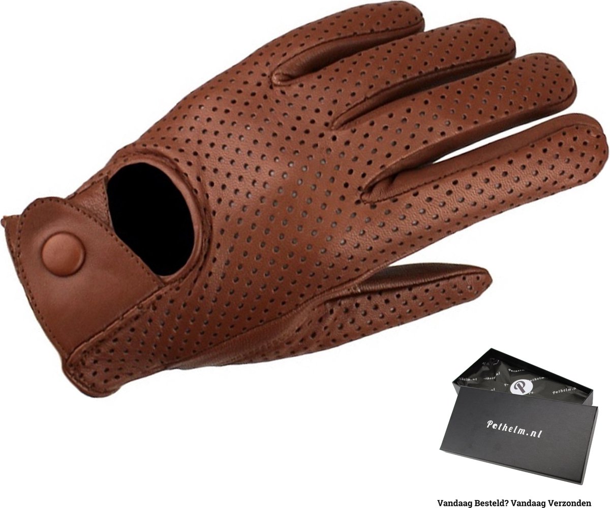 Leren handschoenen Heren - Retro Mesh - Leren Handschoenen Dames - Gemaakt van echt Lamsleer - Unisex - Nappa Bruin - Maat S