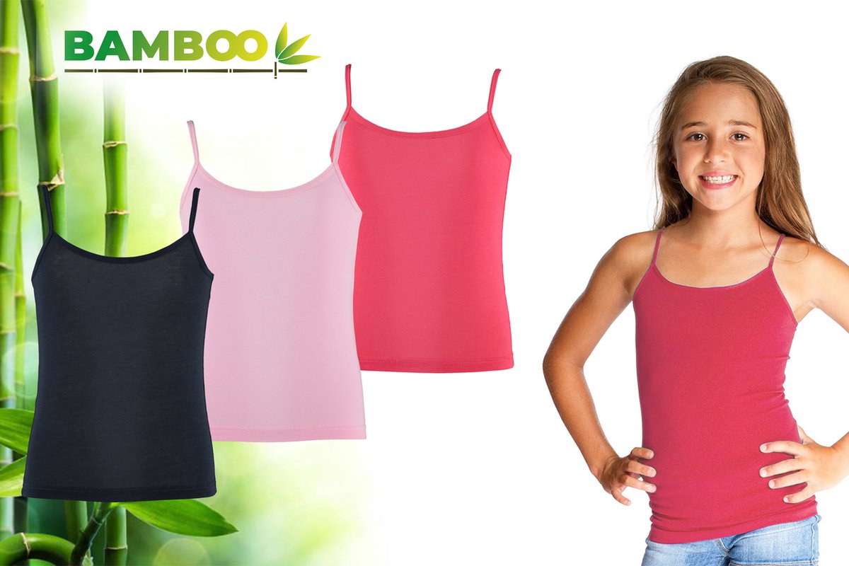 Bamboo Essentials - Onderhemden Kinderen Meisjes - Hemden Meisjes - 3-pack - Roze Navy - 110-116 - Hemd Meisjes - Tanktop - Singlet - Kleding Meisjes - Ondergoed Meisjes