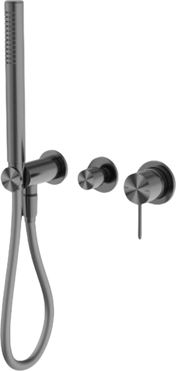 Owen & Finch Messing Staafhanddouche met omstel – Geborsteld Gun Metal (PVD) – Combineerbaar met regendouche of badvuller