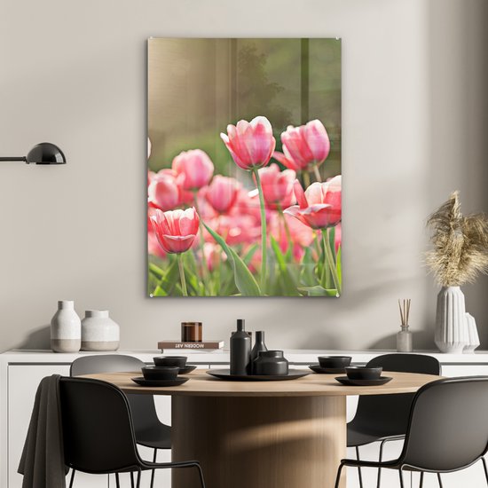 MuchoWow® Peinture sur Verre - Tulipes - Soleil - Printemps - 60x80 cm - Peintures sur Verre Acrylique - Photo sur Glas