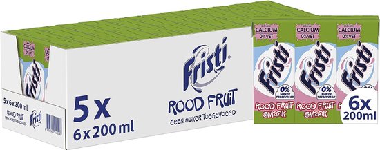 Foto: Fristi drinkyoghurt rood fruit drinkpakjes mini 0 suiker houdbaar 5 x 6 x 200 ml voordeelverpakking