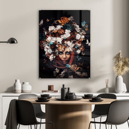 Peinture sur Verre - Fleurs - Papillon - Femmes - Foulard - 60x80 cm - Peintures sur Verre Peintures - Photo sur Glas