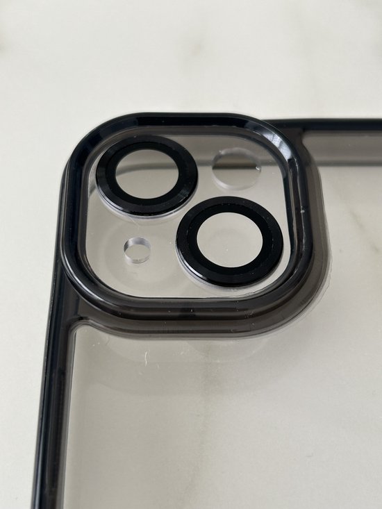Nano Coating de haute qualité 2,5 mm avec étui lens d'appareil photo - Coque arrière en Siliconen avec Glas intégré pour étui de protection d'objectif d'appareil photo - Convient pour Apple iPhone 13 / iPhone 14 - Zwart/ Transparent