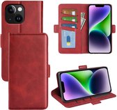 iPhone 15 Hoesje - MobyDefend Luxe Wallet Book Case (Sluiting Zijkant) - Rood - GSM Hoesje - Telefoonhoesje Geschikt Voor iPhone 15