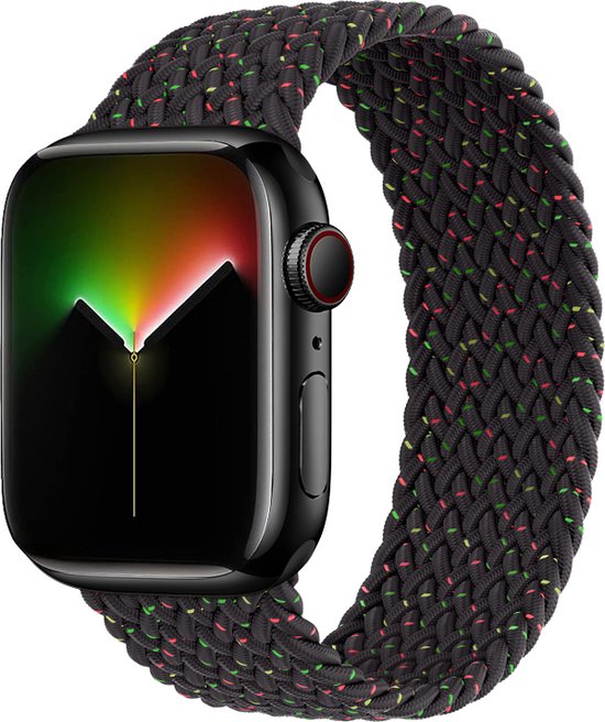 Braided Nylon Solo Loop Zwart/dots band maat S/M - Geschikt voor Apple Watch 38mm - 40mm - 41mm - Verstelbare stretchy elastische gevlochten smartwatchband armband zonder gesp - Voor iWatch Series 9/8/7/6/SE/5/4/3/2/1 kleine modellen