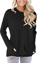 ASTRADAVI Casual Wear - Dames O-Hals Sweater - Trendy Trui met 2 Zakken - Zwart / Medium