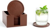 Ronde onderzetters set hout: 8-delige glazen onderzetter, kopjes onderzetters voor glazen met doos, voor dranken, bier, glas, koffie, houten kaarsenonderzetters, decoratieve geschenken,