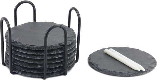Bassulouda 12 stuks onderzetters van leisteen, los, 12 stuks, vierkant, zwart, leisteen, onderzetter, handgemaakt, bar met onderzetters van leisteen, met planken