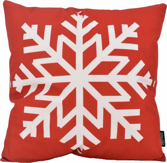 Kerst Red Snowflake Kussenhoes | Katoen/Polyester | 45 x 45 cm