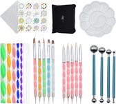 Mandala set 32 stuks Schilderen Dotting Tools Verf accessoires – Schilderset – Sjabloon - Tekenen - Voor Volwassenen - Penselen - Sjablonen - Nail art