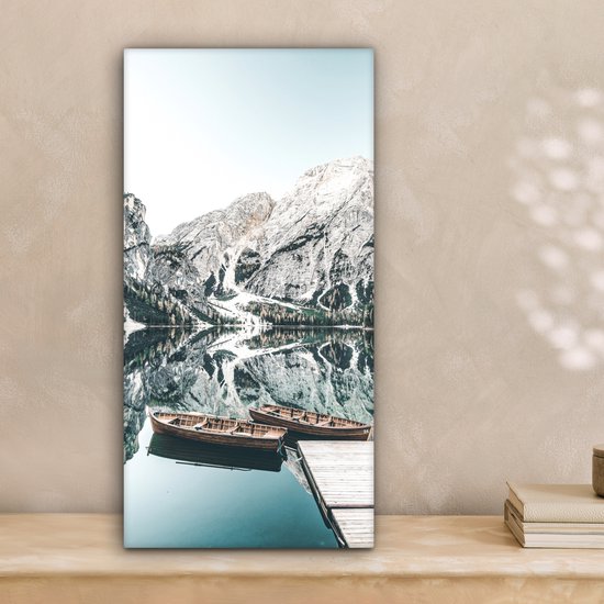 Tableau sur toile Paysage - Bateau - Hiver - Montagnes - 20x40 cm - Décoration murale