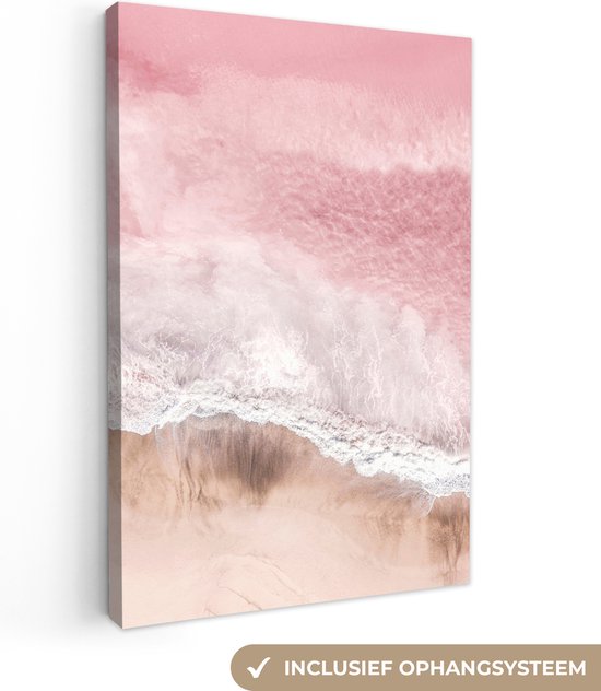 Canvas Schilderij Zee - Strand - Roze - Natuur - 80x120 cm - Wanddecoratie