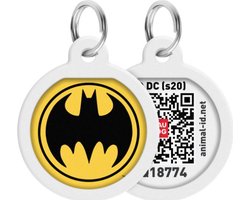 WAUDOG Batman Logo QR Pet Tag / Hondenpenning - Stainless steel - 25 mm - Geel-Zwart - Gratis App