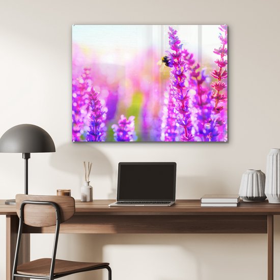 Fleurs avec Glas abeille 90x60 cm - Tirage photo sur Glas (décoration murale en plexiglas)