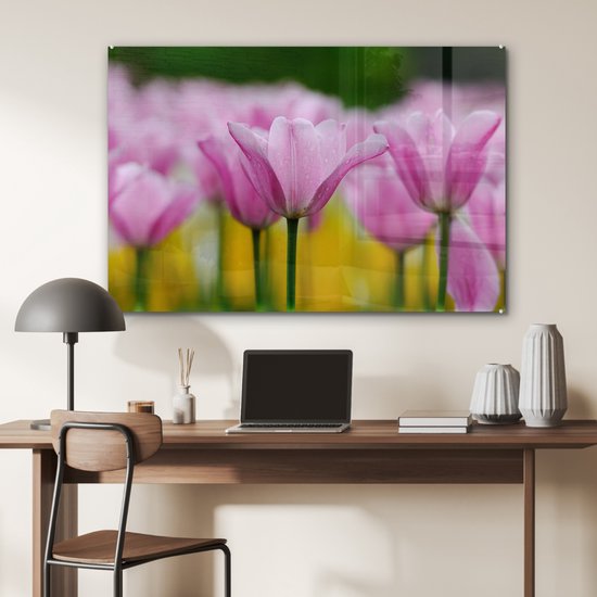 Verre de fleurs de tulipes 120x80 cm - Tirage photo sur verre (décoration murale en plexiglas)