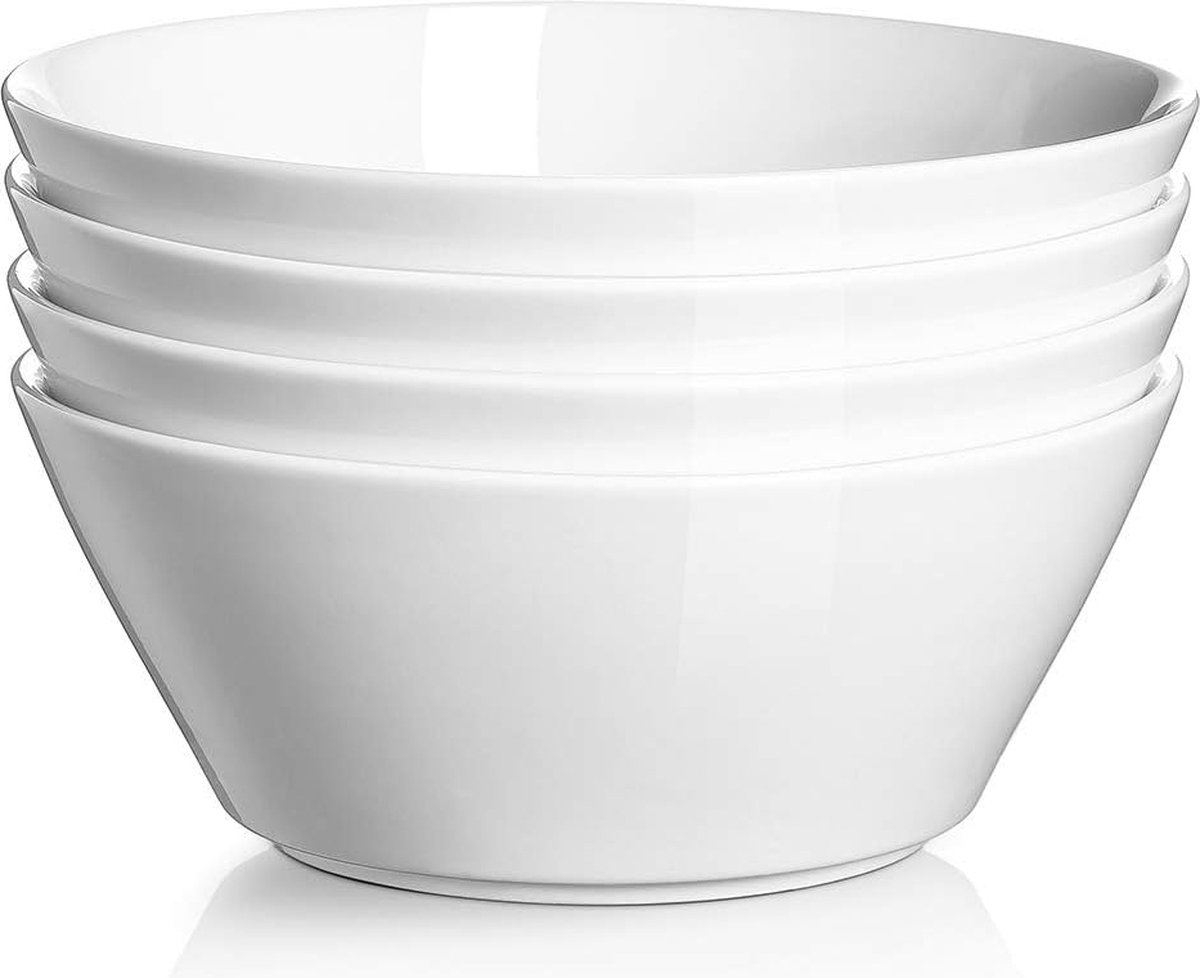 DOWAN Keramische soepkommen, 950 ml/32 oz witte ramenkom voor noedel, porseleinen saladekommen set van 4, grote granen kommen voor keuken, vaatwasser en magnetron veilig
