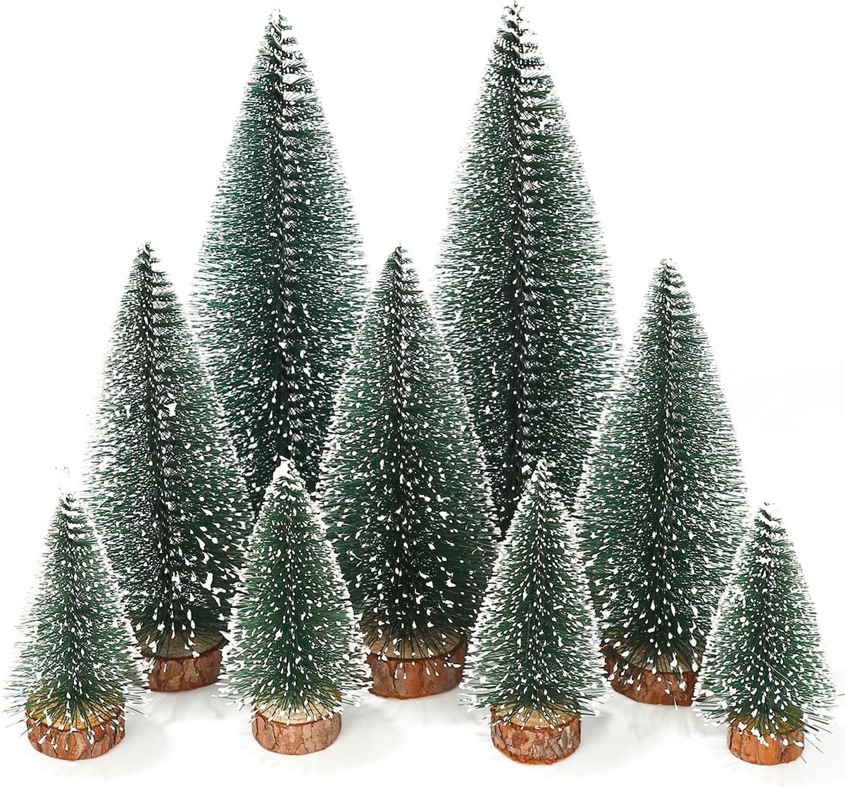 9 stuks mini-kerstboom, 10/15/20 cm, mini-kerstboom, groene kerstboom met sneeuweffect, kleine kerstdecoratie voor tafeldecoratie, doe-het-zelf, etalage, decoratie, cadeau (groen)