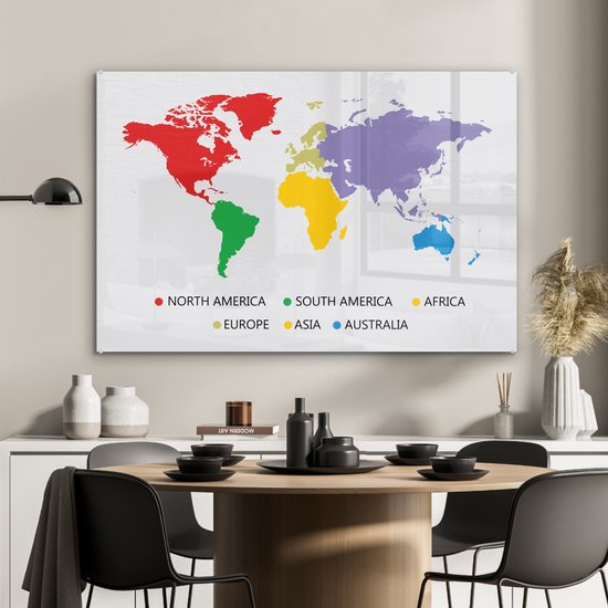 Carte du monde colorée avec une légende Plexiglas 120x80 cm - Tirage photo sur Glas (décoration murale en plexiglas)