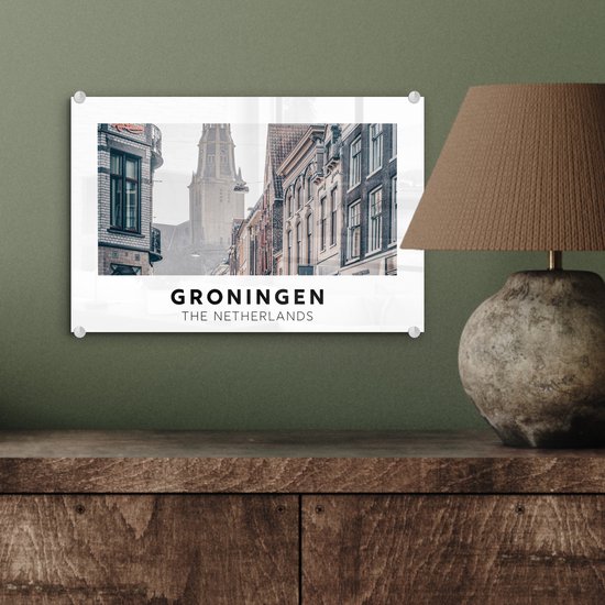 MuchoWow® Peinture sur Verre - Groningen - Nederland - Tour - 30x20 cm - Peintures sur Verre Acrylique - Photo sur Glas