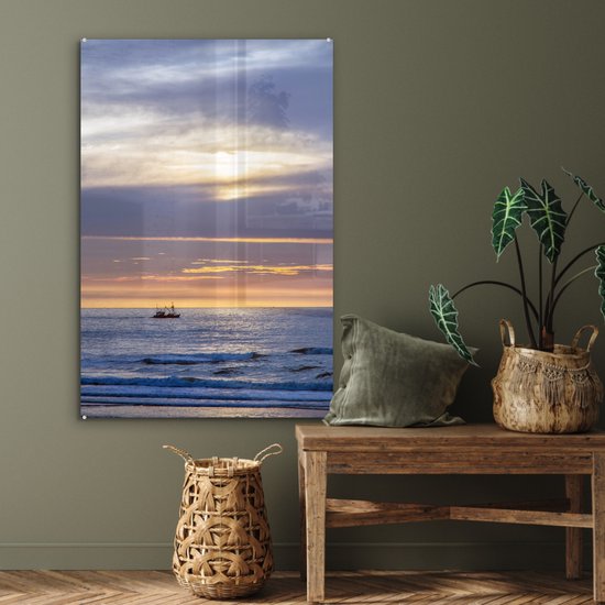 MuchoWow® Peinture sur Verre - Coucher de Soleil sur la Mer du Nord en Frise - 60x90 cm - Peintures sur Verre Acrylique - Photo sur Glas