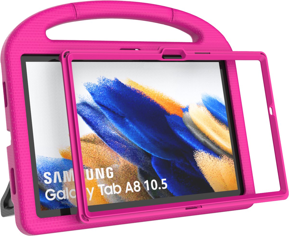 Tablet beschermhoes geschikt voor Samsung Galaxy Tab A8 – Kinderhoes – Hoes voor Kinderen – Handvat en Standaard – Kindvriendelijke Cover | Roze