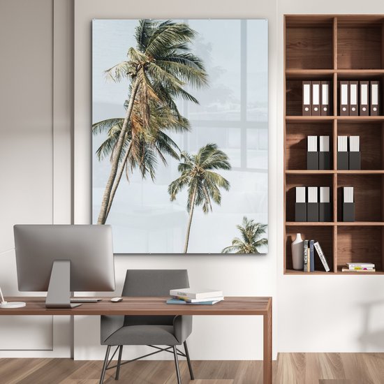 MuchoWow® Peinture sur verre 120x160 cm - Peinture sur verre acrylique - Palmiers - Été - Tropical - Photo sur verre - Peintures