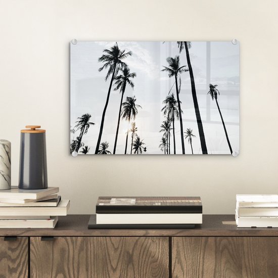 MuchoWow® Glasschilderij 30x20 cm - Schilderij acrylglas - Palmbomen - Zomer - Tropisch - Foto op glas - Schilderijen