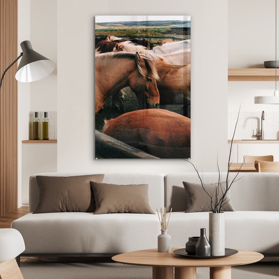 MuchoWow® Glasschilderij 60x90 cm - Schilderij acrylglas - Paarden - Dieren - Wild - Foto op glas - Schilderijen