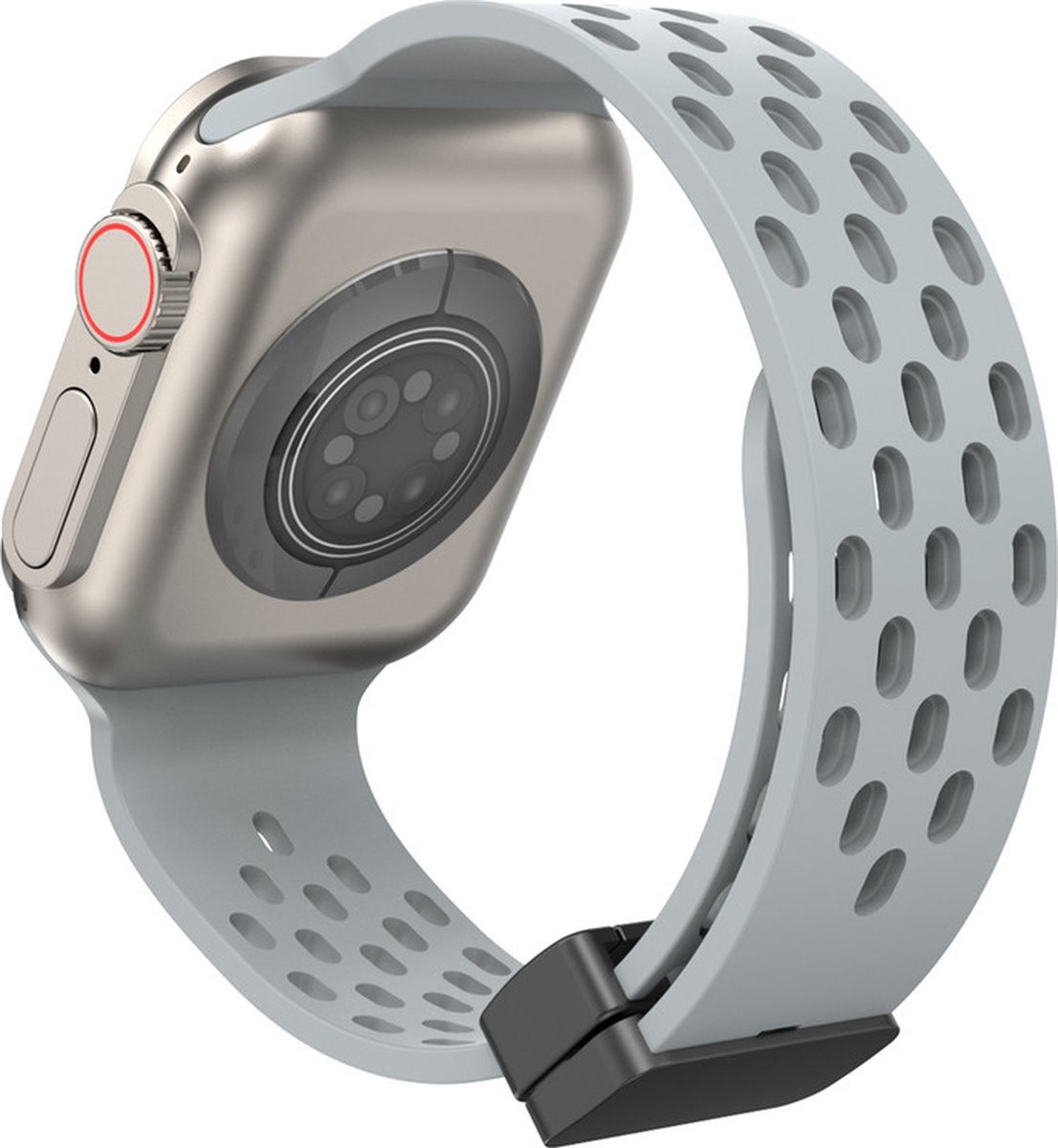 Siliconen bandje - geschikt voor Apple Watch 1/2/3/4/5/6/7/8/9/10/11/ SE (1,2,3) met maat 38 mm / 40 mm / 41 mm en 42 mm (Watch 10/11) - Lichtgrijs