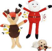 2 stuks piepend hondenspeelgoed voor Kerstmis, kerstman & rendier kauwspeelgoed voor kleine middelgrote honden, zacht, duurzaam huisdier puppy's gevuld interactief pluche dier