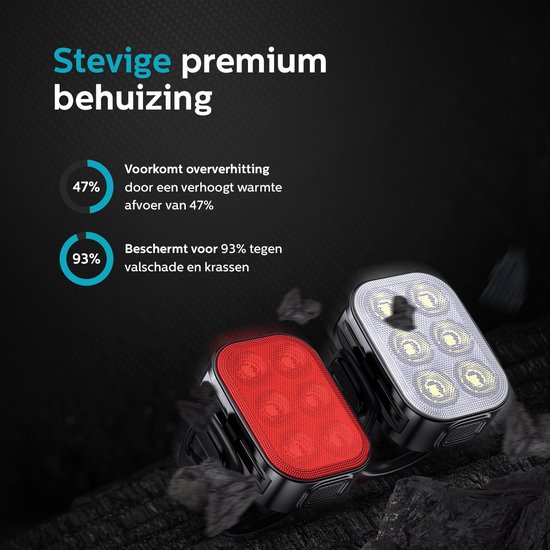 Inlustro LED Fietslamp Set - Voorlicht / Achterlicht - Fietslampjes Rood en Wit - Fietslicht Koplamp - Waterdicht / USB Oplaadbaar van Merkloos — afbeelding 3