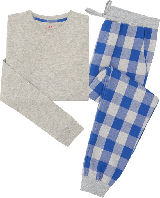 La-V pyjama sets voor jongen met jogging broek van flanel Grijs/blauw 140/146