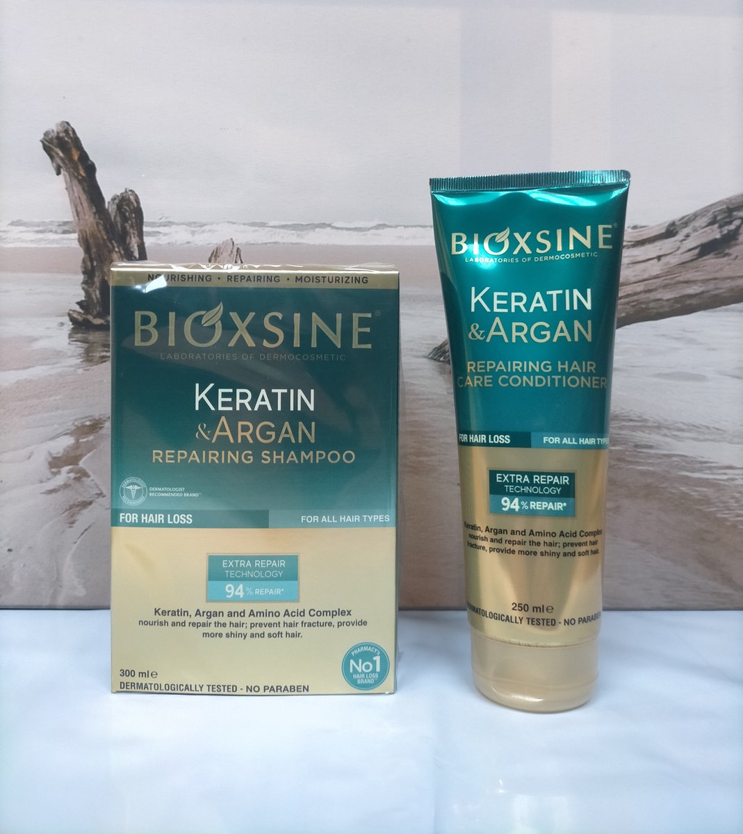 Bioxsine- Haarverzorgings set - 1 x keratin Argan shampoo 300 ml - 1 x keratin Argan haarcrème 250 ml