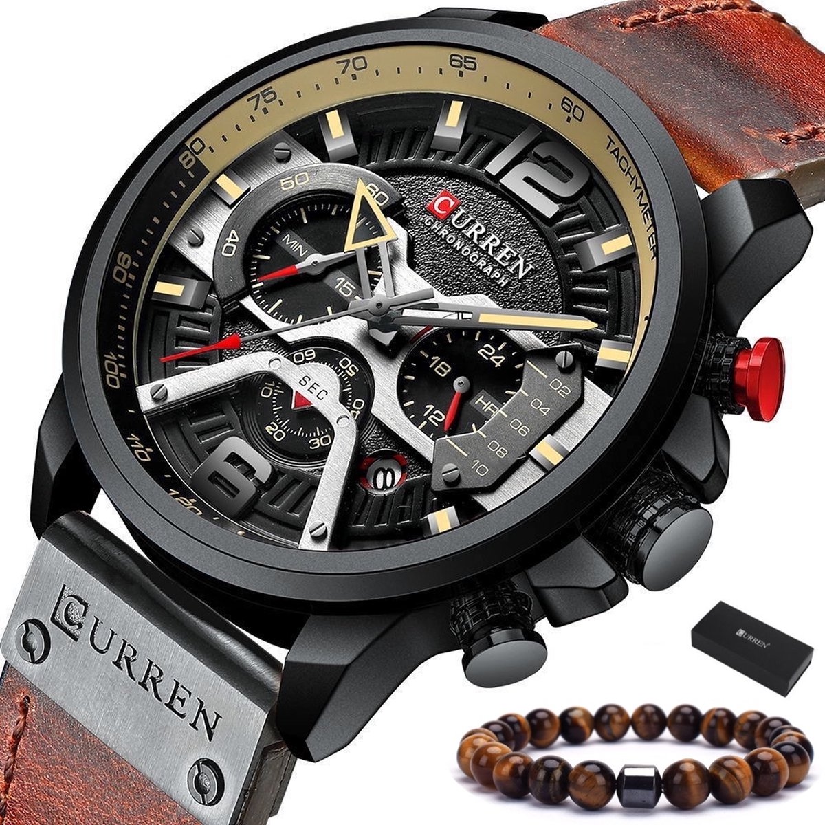 Curren - Horloge Heren - Cadeau voor Man - Horloges voor Mannen - 48 mm - Bruin Zwart