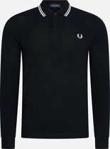 Fred Perry M3636 long sleeved twin tipped shirt - heren polo lange mouwen - Black / White - Maat: S