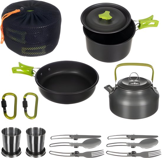 Foto: Camping kookset outdoor 17delig inclusief fluitketel camping servies en pannen opvouwbaar licht ideaal voor reizen festival camping 