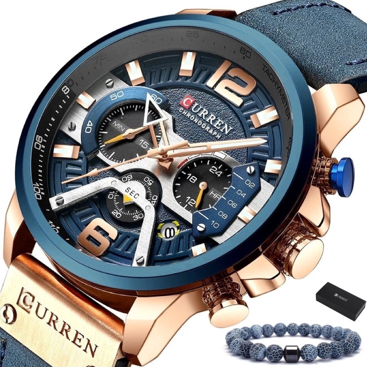 Curren - Horloge Heren - Cadeau voor Man - Horloges voor Mannen - 48 mm - Blauw Rosé - CURREN-NL