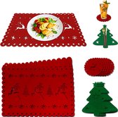 Kerst-placemats, 18 stuks, set van 6 stuks, kersttafels, vilten eland, sneeuwvlokken, vakantie, hittebestendig, antislip, decoratie voor kerstverjaardagsfeesten