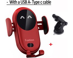 Draadloze Autolader | Telefoonhouder | Fast Charger | Draadloos & Handsfree | Laadkracht 15W | Geschikt voor alle Toestellen | Rood